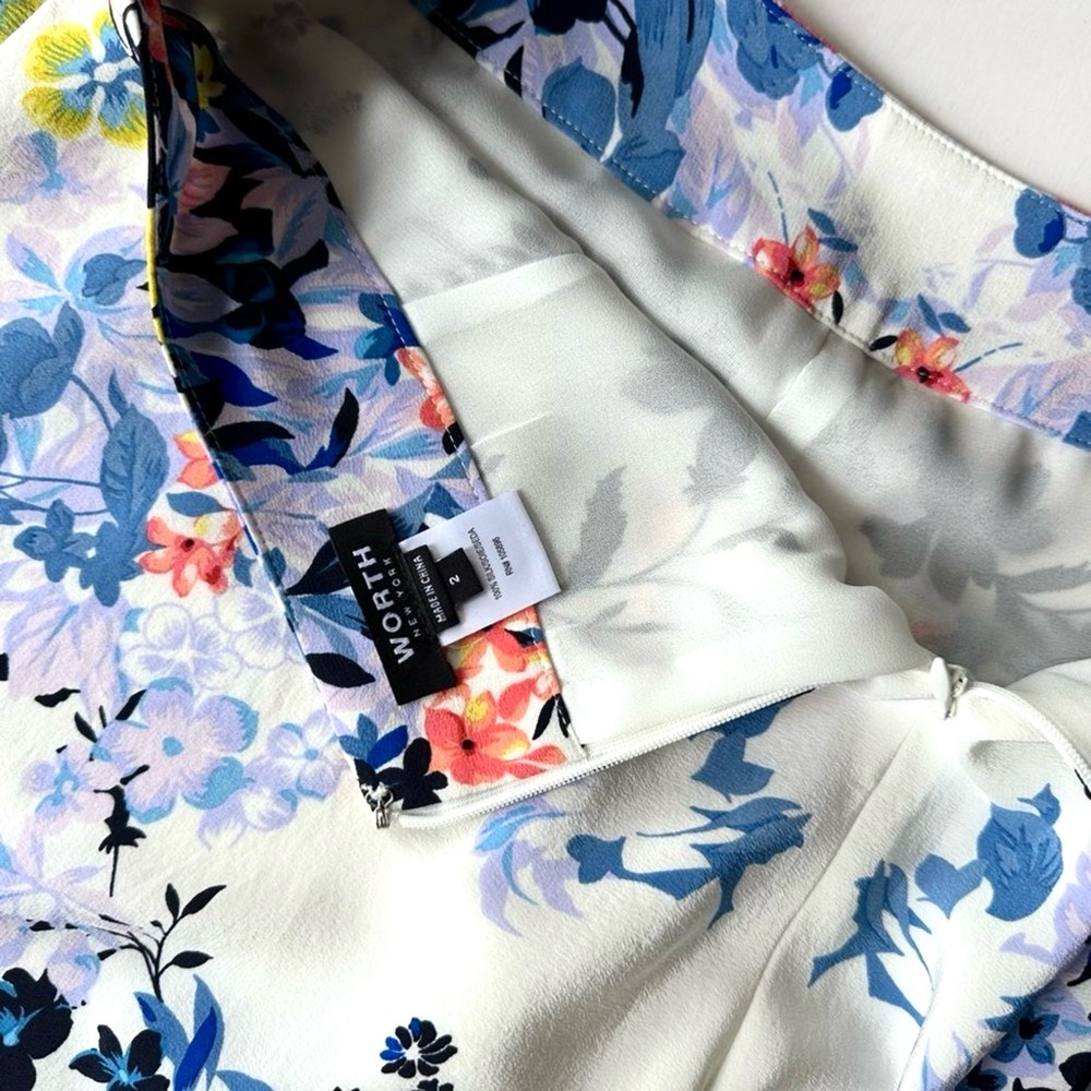 Worth New York Silk White Blue Multicolor Tropical Floral Print Wide Leg Pants 2 - Picture 4 of 10